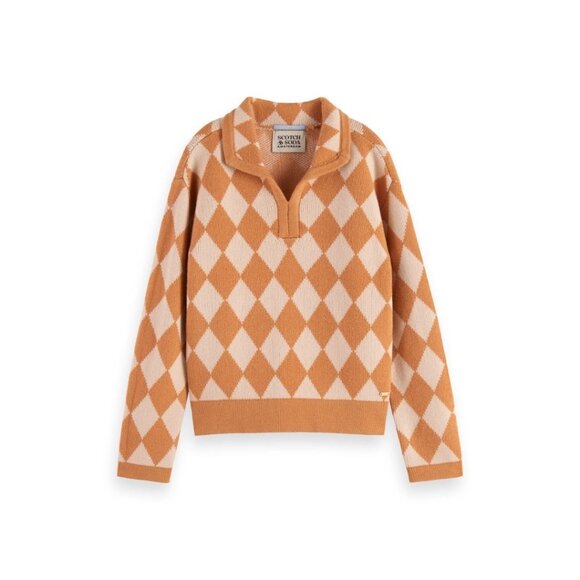 Scotch & Soda Kids Argyle Checkerboard Knit Sweater – Size 10/140 – Tan & Cream - Picture 1 of 12